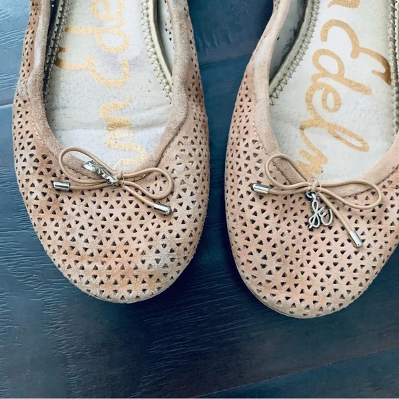 Sam Edelman Tan/Nude Felicia 2 Perforated Suede Slip-On Ballet Flats | Size: 7.5 - Picture 2 of 5